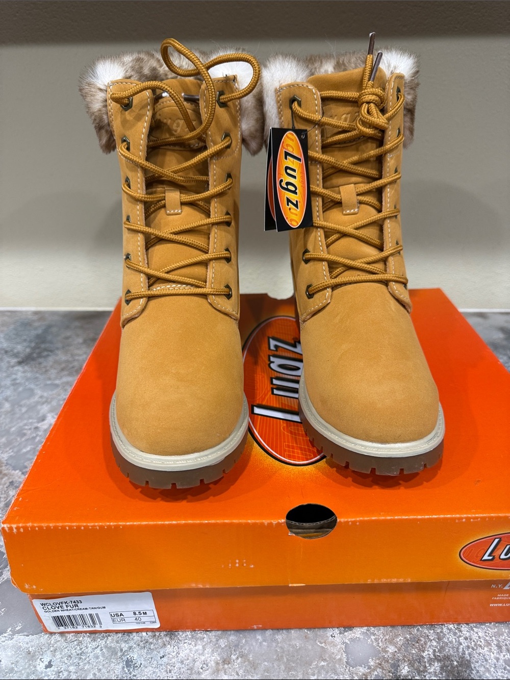 Lugz Wheat Faux-Fur Collar Lace-Up Moto Boots